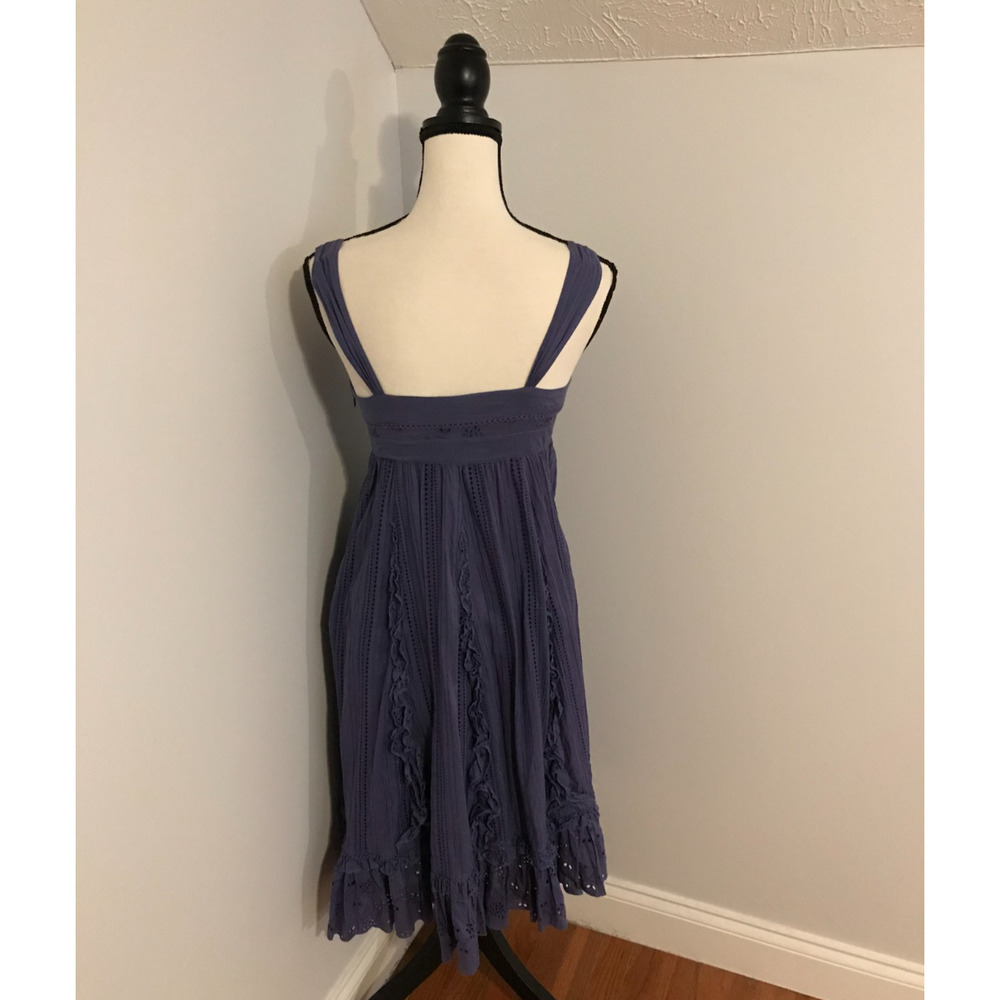 Anthropologie Lithe Savannah Eyelet Lace Sundress Blue Empire Waist Ruffle Sz 2 - Picture 4 of 11